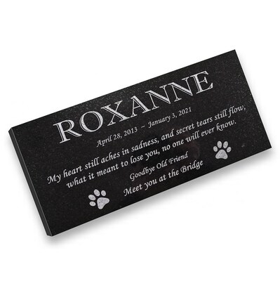 Personalized Cat or Dog Memorial - Granite Stone Pet Grave Marker - 6x12 - Roxanne - image3